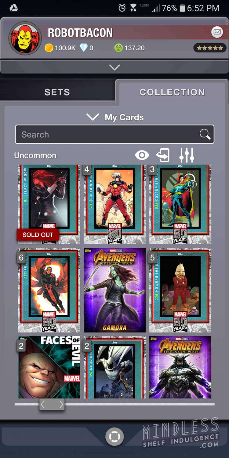 Marvel Collect app screen